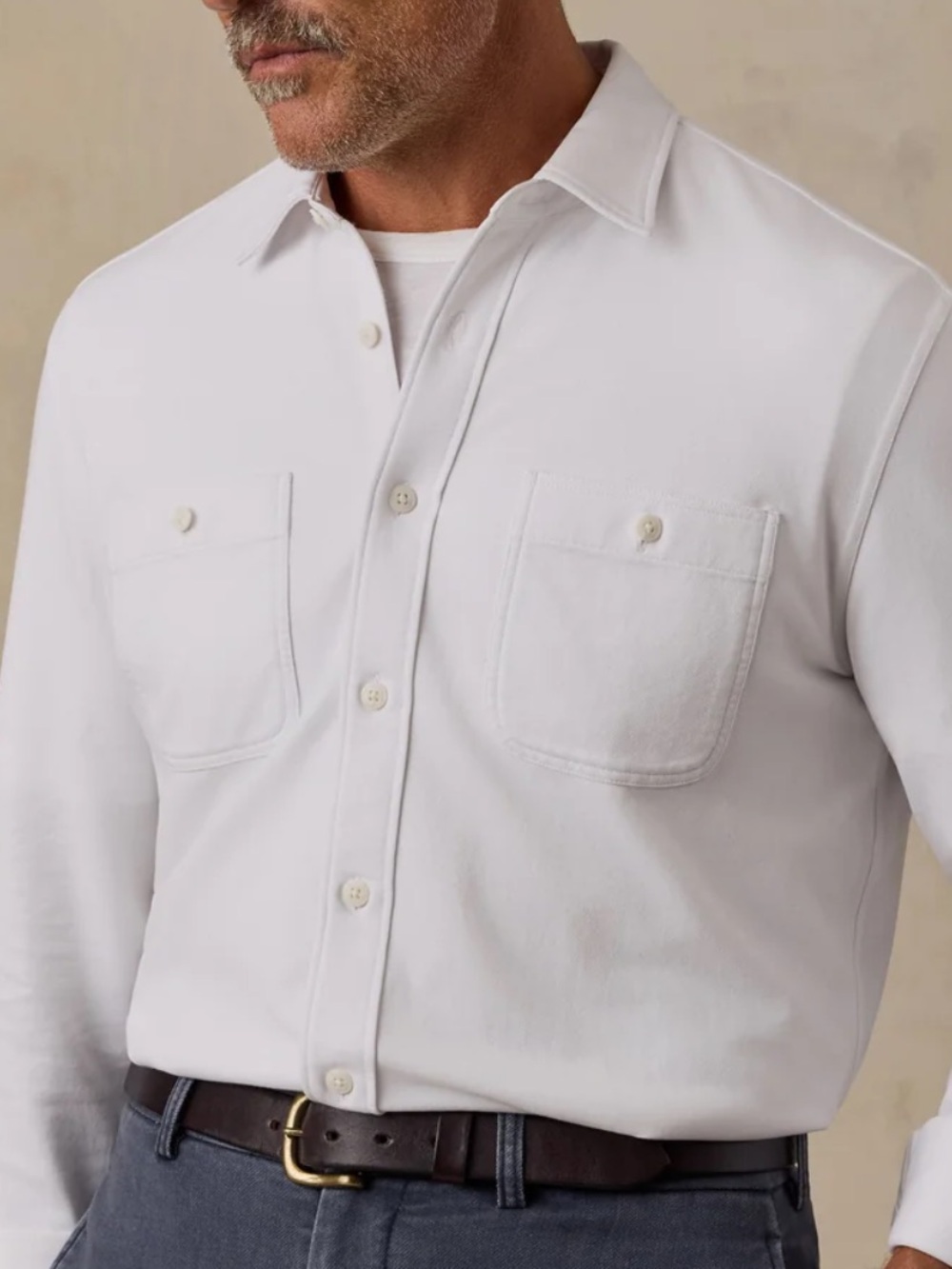 Faherty Mens Field Knit Utility Shirt Pure White MEDIUM NWT
